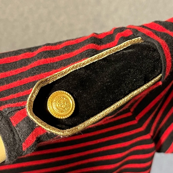 Ralph Lauren Stripe T-Shirt Red Black Gold Crew Neck Small Epaulets - Picture 9 of 10